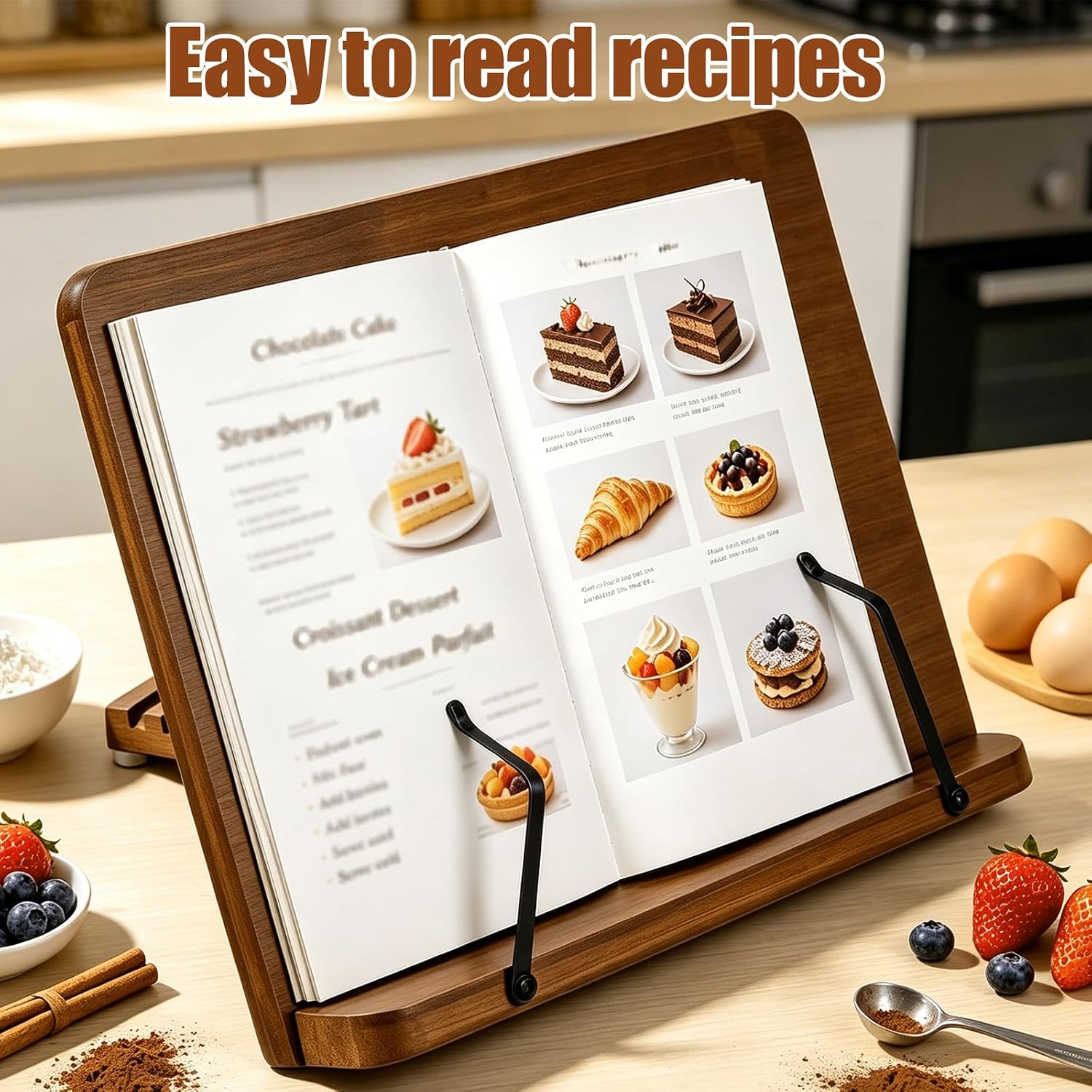 Gosknor Bamboo Cookbook Stand for Kitchen Counter, Recipe Book Holder