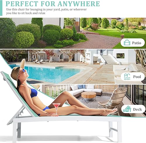 Miniatura 93 de Tumbona de aluminio para patio, tumbonas reclinables para exteriores, tumbonas para todo tipo de clima, con 5 respaldos ajustables y posiciones