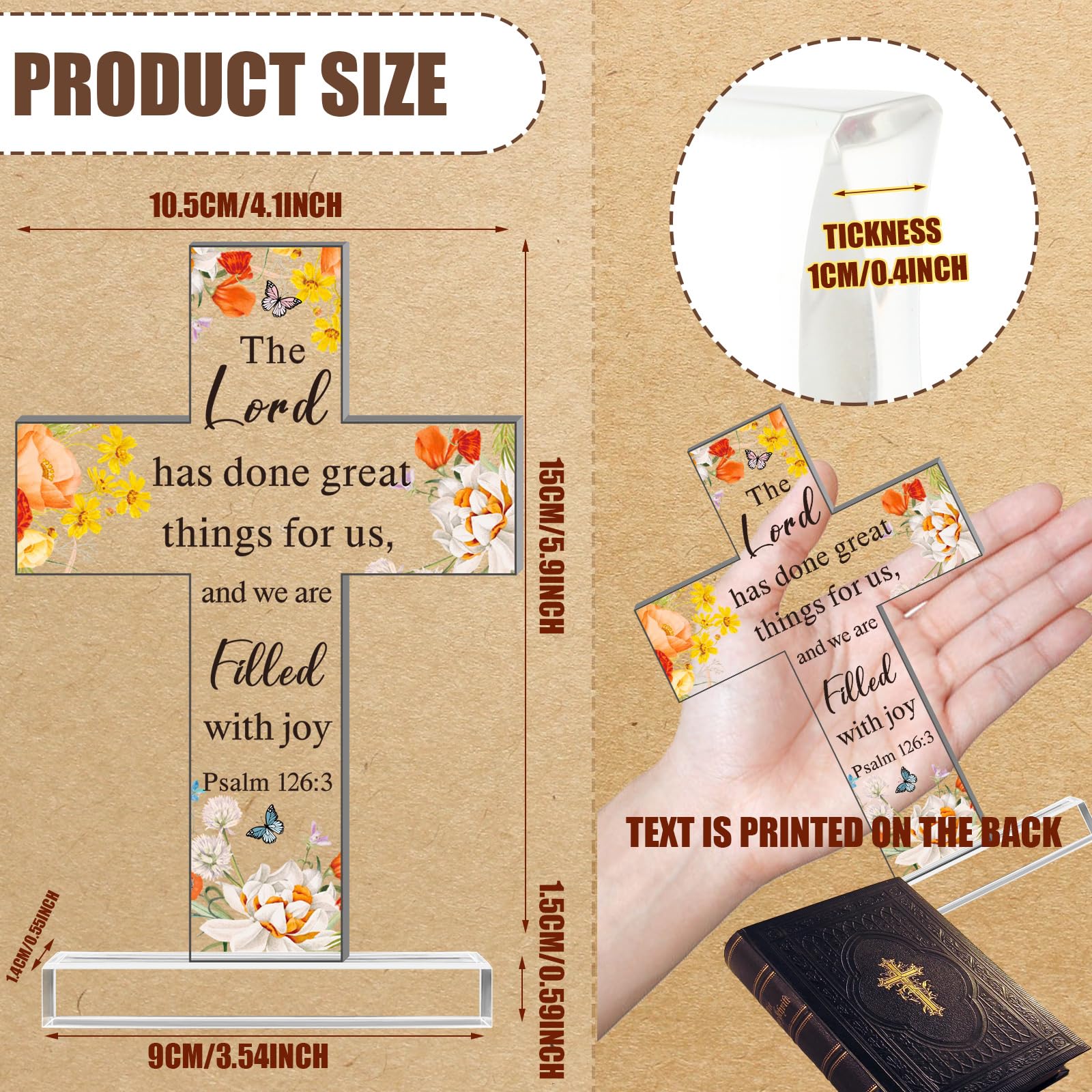Chunful Christian Religious Gift for Women Acrylic Decorative Cross Standing Decor Jesus Catholic Bible Scripture Inspiration Gifts Cross for Mother Day Women Men Friends Coworker(Encouraging Style)