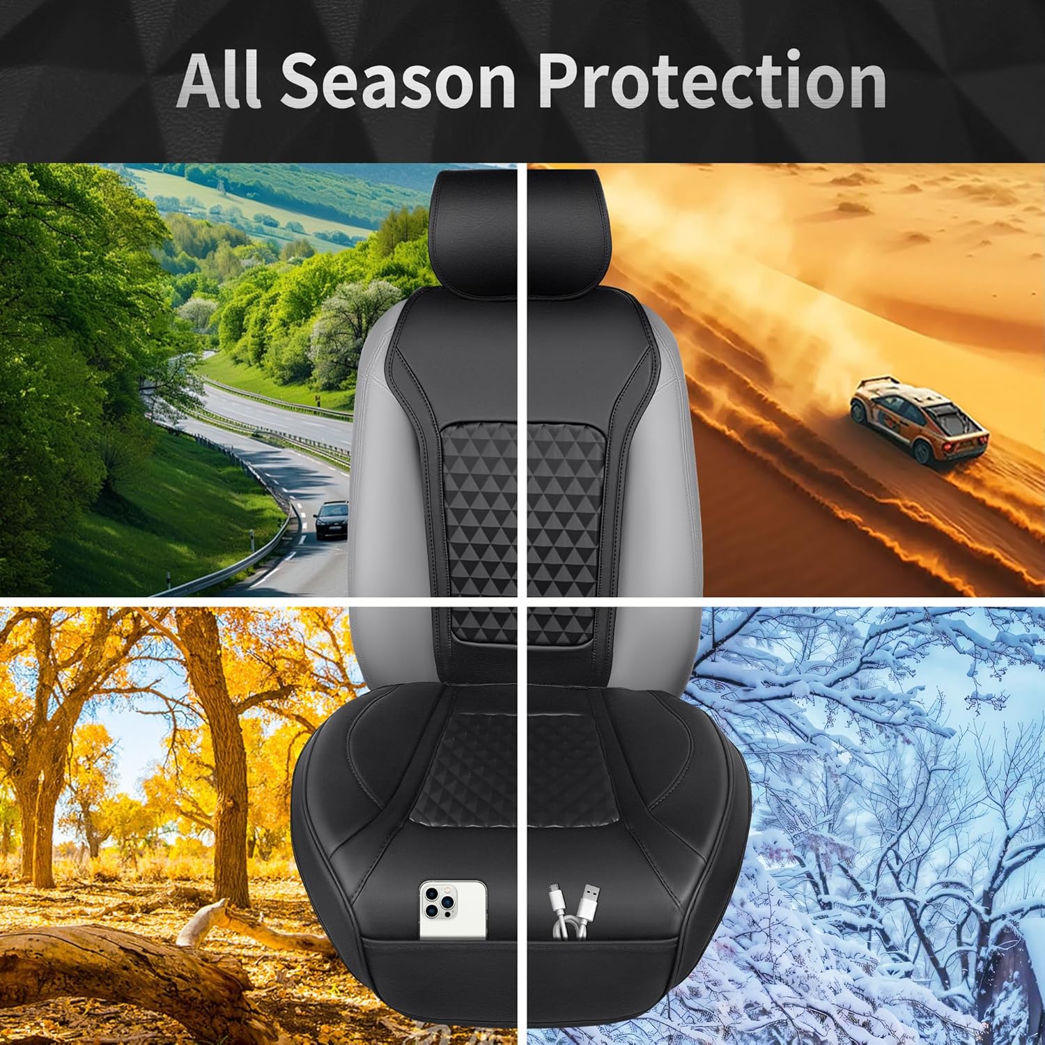 CAR PASS 1Pcs Nappa Leather Front Seat Cover for Cars, Waterproof Sideless Car Seat Cover, Durable Non-Slip Seat Protector Cover Universal Fit for Most Automotive, Vans, SUVs, and Trucks, 1 Pack Black
