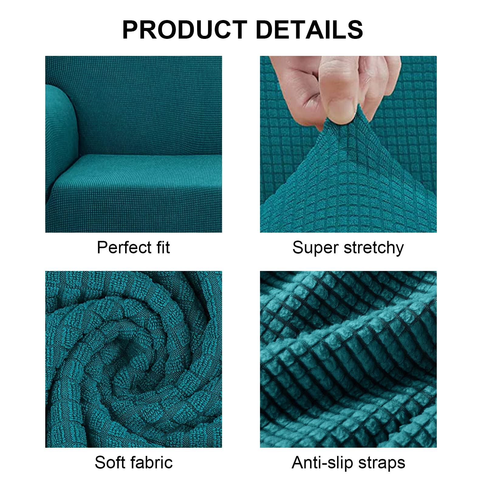 Jaotto Copridivano 3 Posti Elasticizzato, Fodera per Divano Elasticizzato Fantasia Antiscivolo Antimacchia, Copridivano con Braccioli Tessuto Super Morbido Universale(Jacquard#Verdi,3 Posti)