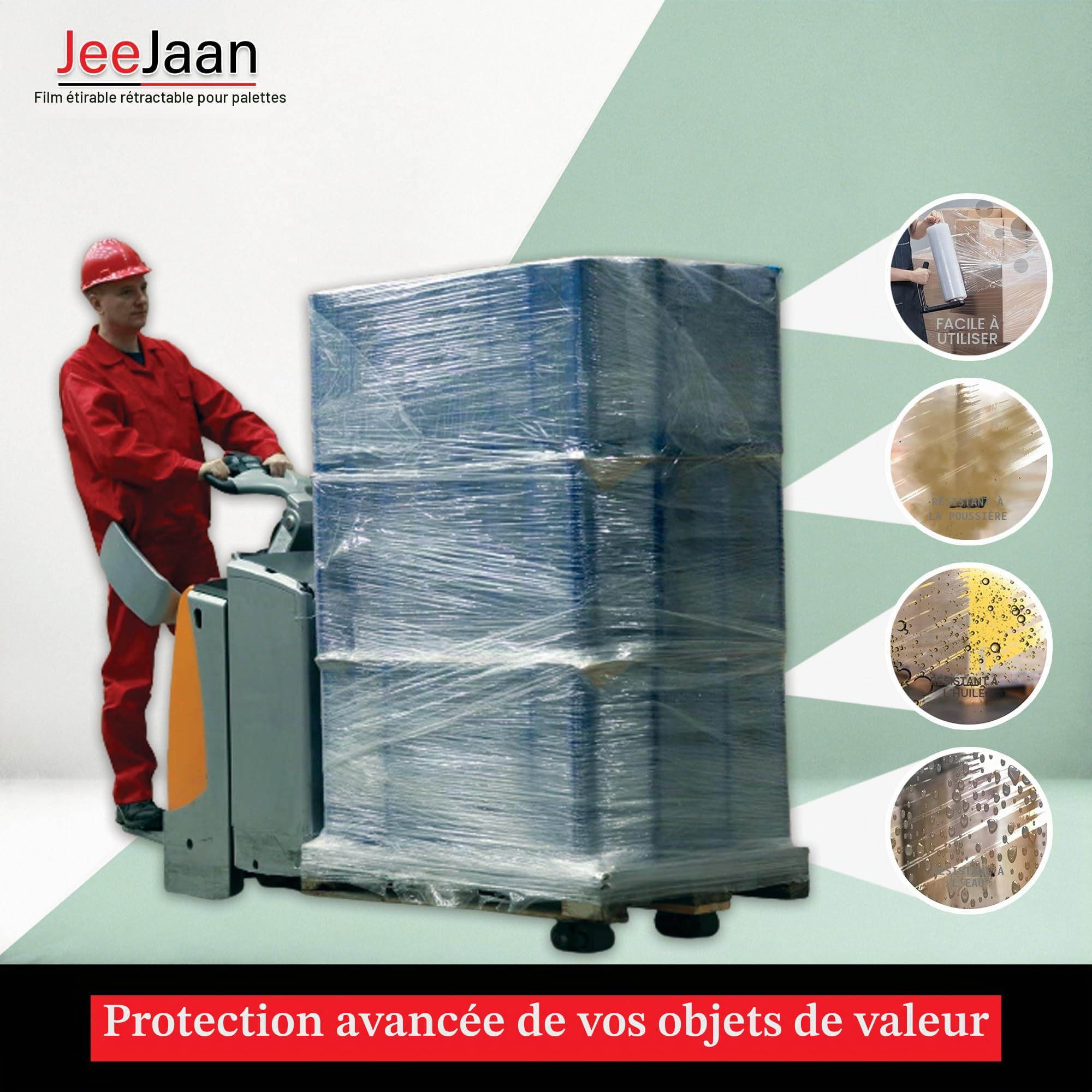 Film étirable pour palette 400 mm x 250 m Lot de 6 rouleaux Résistant à l'eau et à l'humidité Transparent