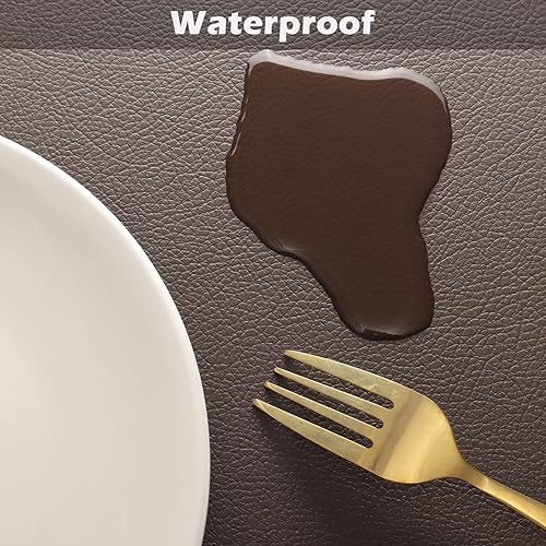Miniatura 7 de Vinjiasin Juego de 4 manteles individuales para mesa de comedor, de cuero marrón, para interiores y exteriores, impermeables, fáciles de limpiar,