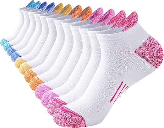 Niofind Skarpety sportowe, damskie, bawełniane, oddychające, krótkie, zapobiegające powstawaniu pęcherzy, wyściełane, do biegania, 6 par, 35-38/39-42