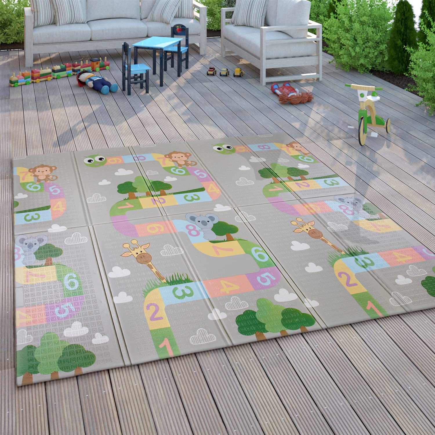 Paco Home Tapis De Jeux Bébé Enfants Réversible Pliable Lavable 150x200cm Motif Animal Crème