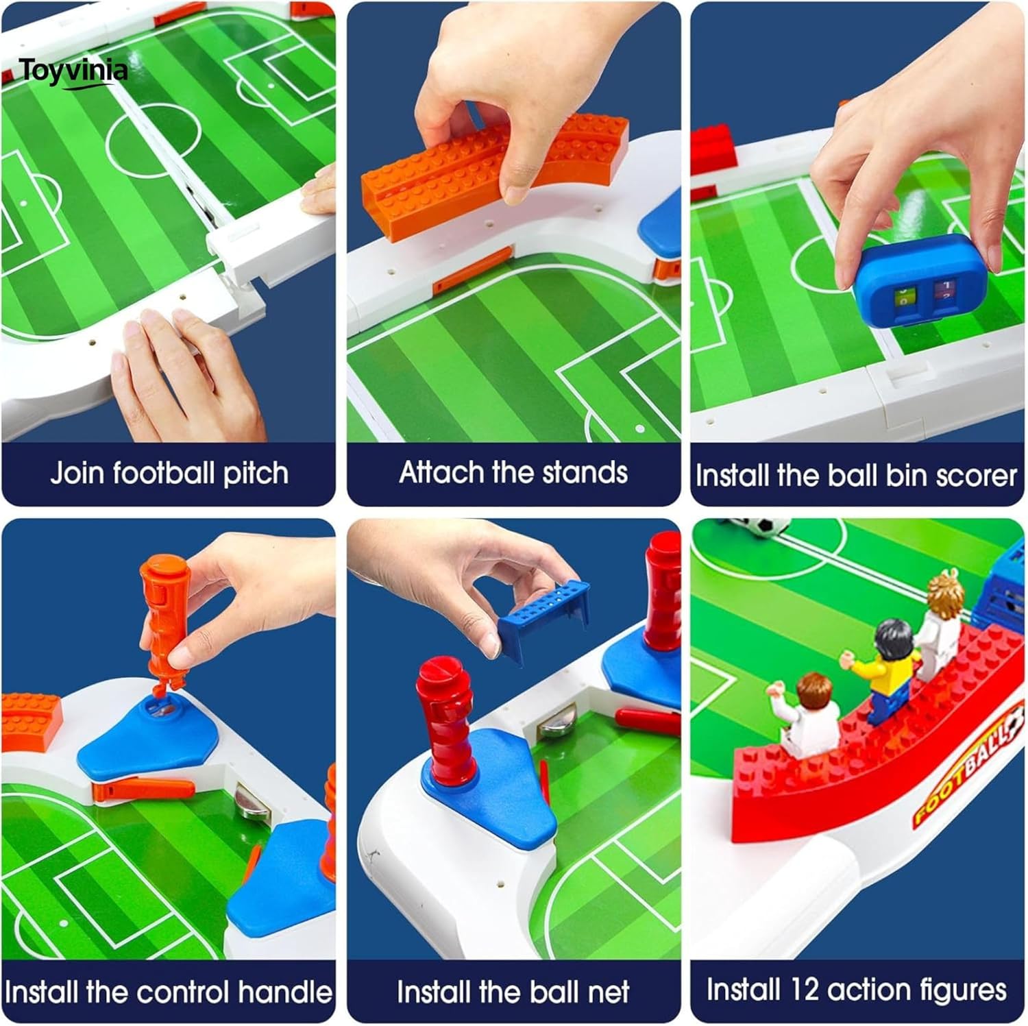 Mini Soccer Board Game with 12 Realistic Figures & Goal Bell - Foosball Tabletop Football Toy, Indoor Interactive Sports Game, Birthday Gift for Boys & Girls Ages 3 4 5 6 7 8-12