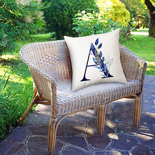 Miniatura 3 de Fundas de almohada con letra B del alfabeto A-Z, 18 x 18 pulgadas, fundas de cojín decorativas con hojas azules, decoración bohemia para sofá,