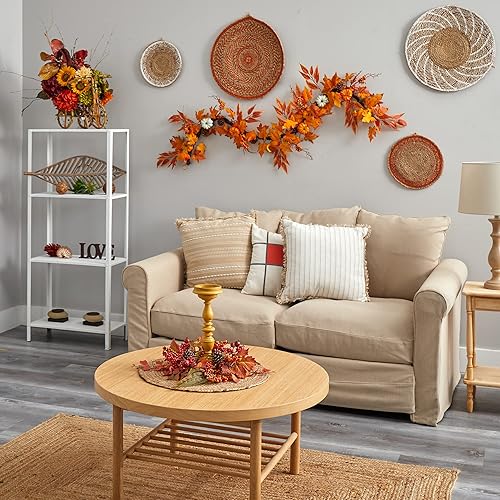 Miniatura 4 de Nearly Natural Guirnalda de otoño artificial de otoño de 6 pies, calabazas, calabazas, bayas y piñas