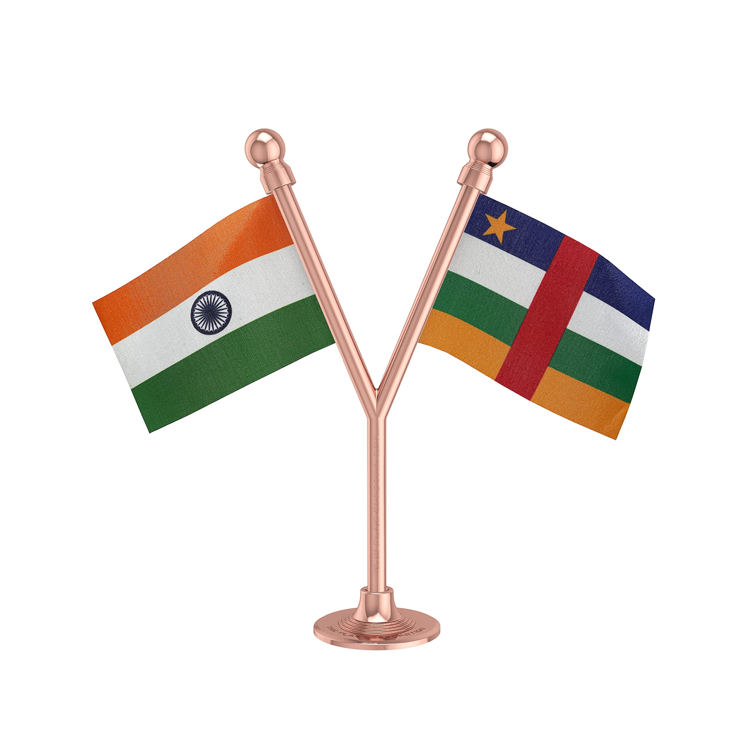 The Flag Corporation India & Central African Republic Car Dashboard Flag 2in x 3in with A Plastic Blush Rose Gold Base
