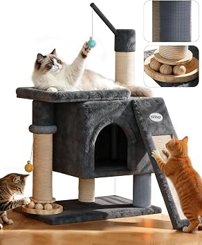 Eco-Wood Cat Tree Tower,Small but All-in-Onewith Scratching Posts, Indoor