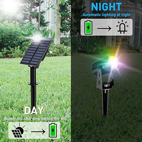Miniatura 2 de T-SUN Focos solares que cambian de color, luces LED solares de paisaje para exteriores, impermeables, luces de pared de seguridad solar,