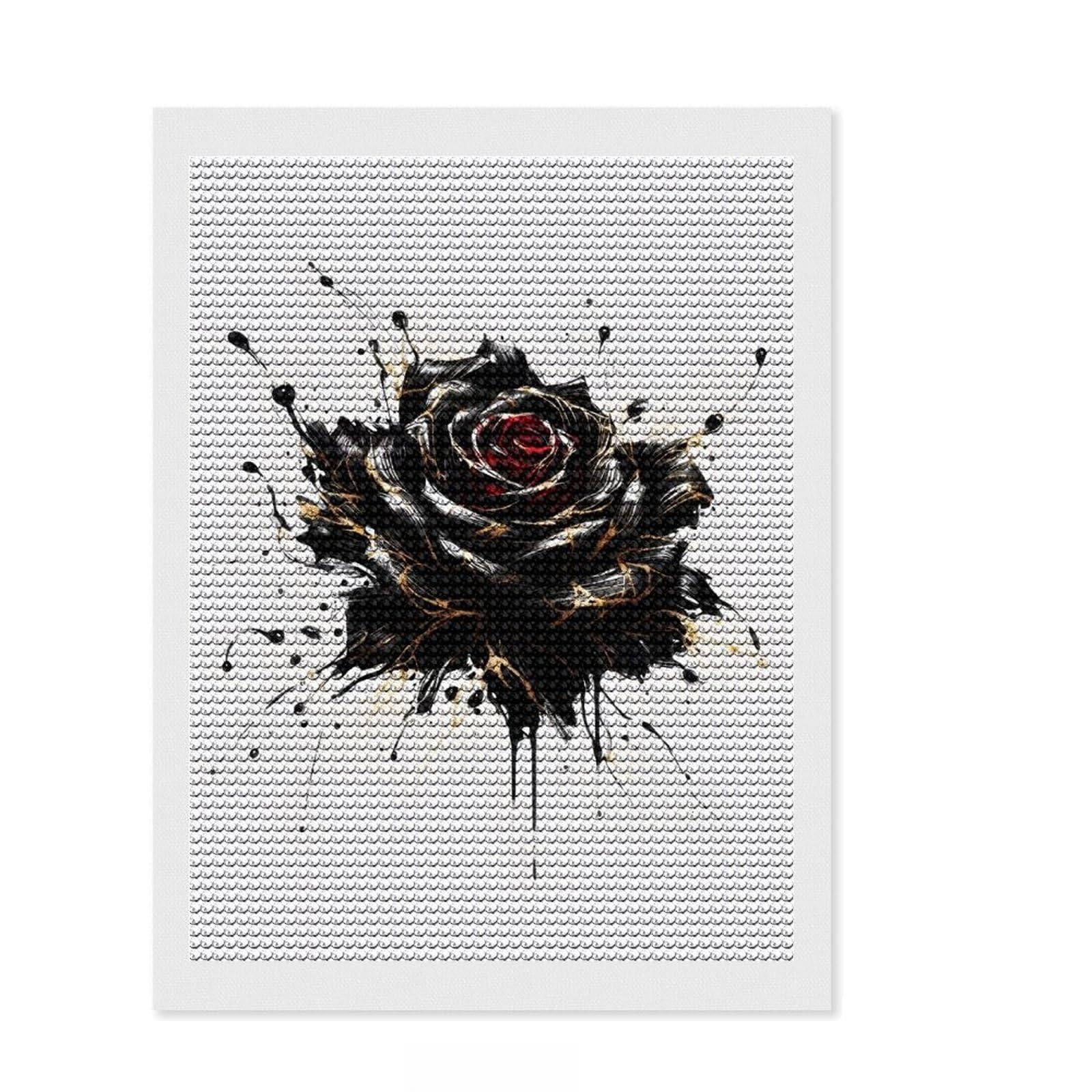 Junmoney Ink Rose Diamond Painting Set 12"x16", Creative Leisure Activity, Office Decor, for Craft Lovers, Birthday Gift