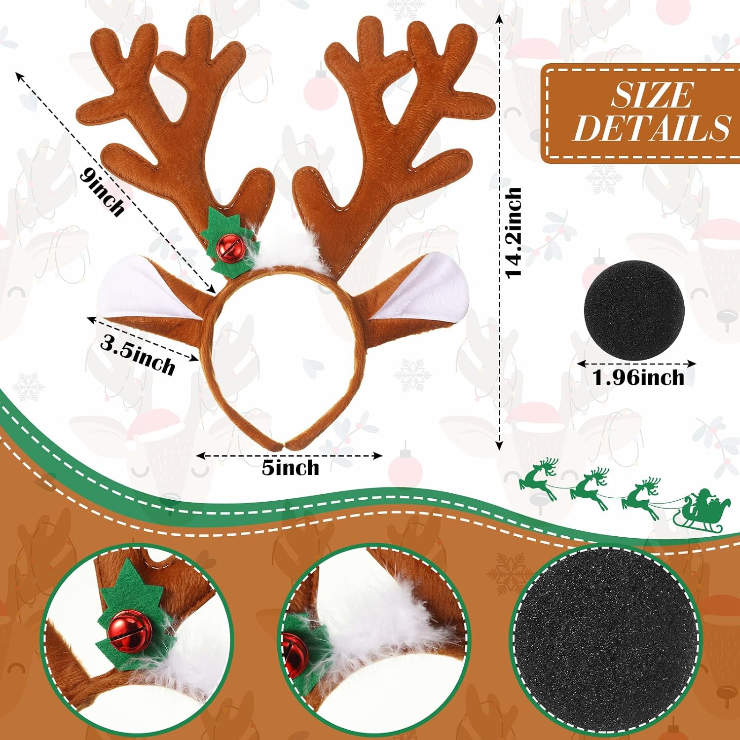 Haysandy 5 Pcs Christmas Deer Cosplay Reindeer Costume Deer Antlers Headband Tail Nose Tutu Skirt Socks for Cosplay Party