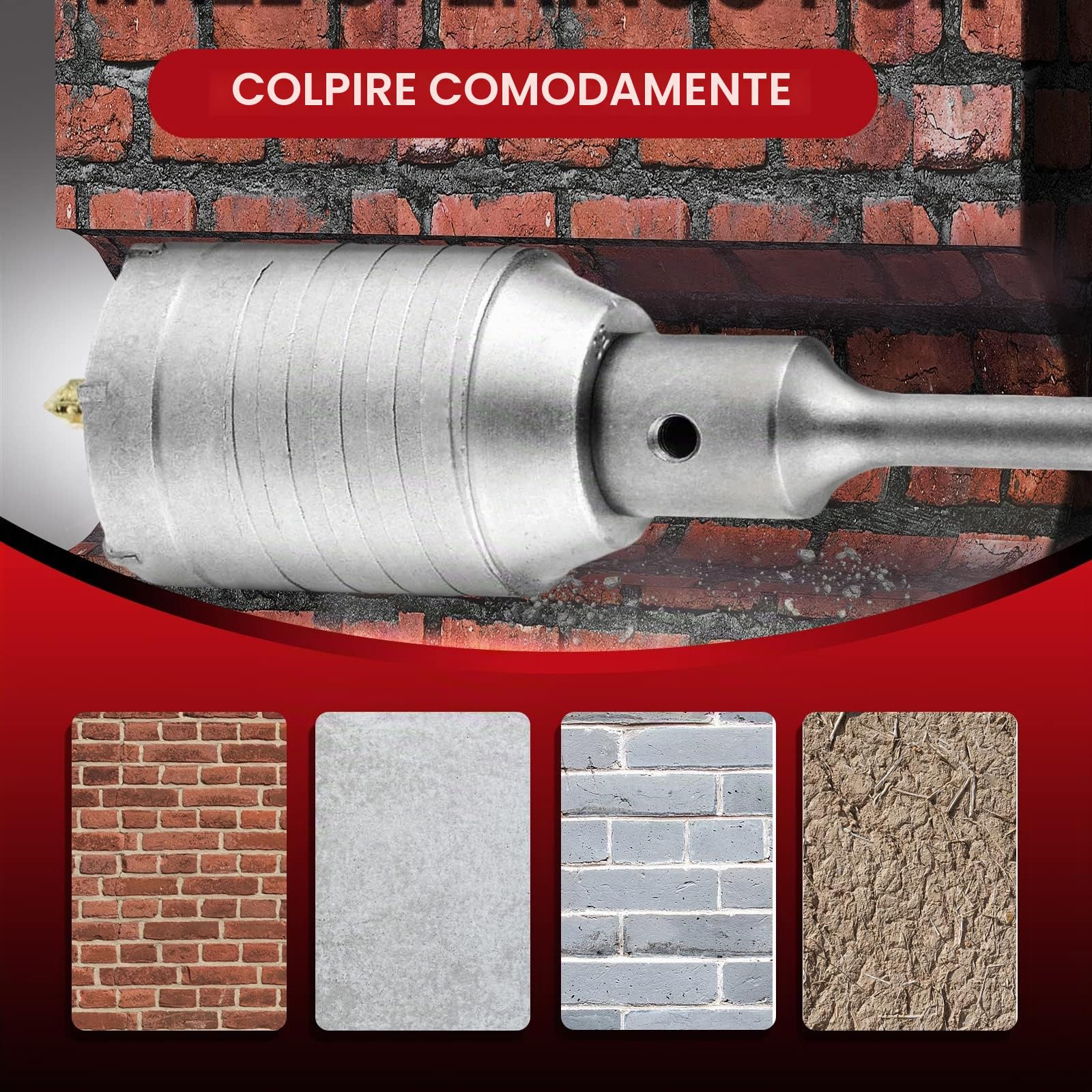 Set di punte per trapano SDS Plus, diametro 105 mm, filettatura M22, SDS Plus, adattatore 220 mm e punta di centraggio 8x110 mm, pietra artificiale, marmo (105 mm)