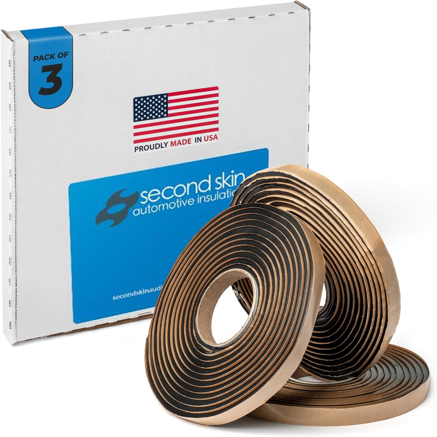 Second Skin Butyl Tape – 3 Roll (20ft x 1/2” x 1/4”) | Black Butyl Sealant Tape for RV, Auto, Marine, Headlight Repair, Window Glazing Tape | Weatherproof & Waterproof, Indoor & Outdoor, Made in USA