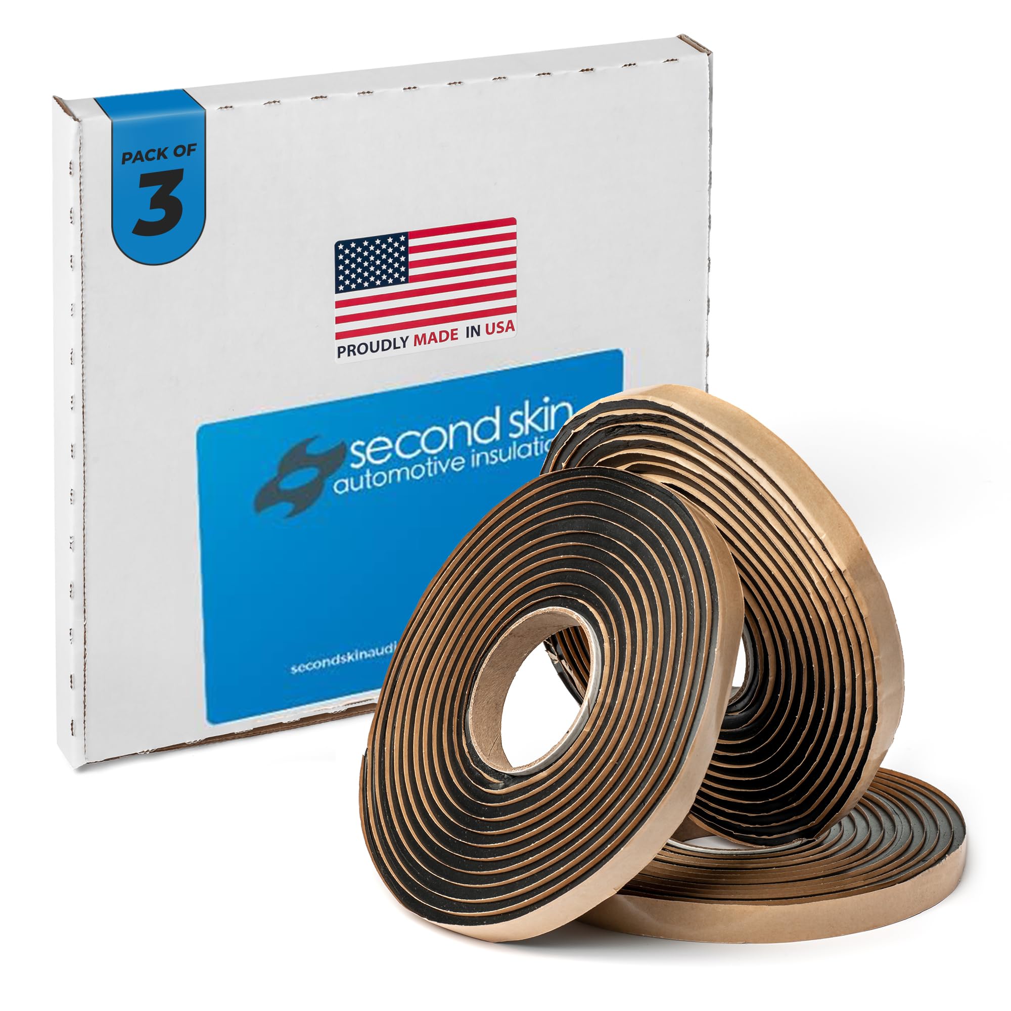 Second Skin Butyl Tape – 3 Roll (20ft x 1/2” x 1/4”) | Black Butyl Sealant Tape for RV, Auto, Marine, Headlight Repair, Window Glazing Tape | Weatherproof & Waterproof, Indoor & Outdoor, Made in USA