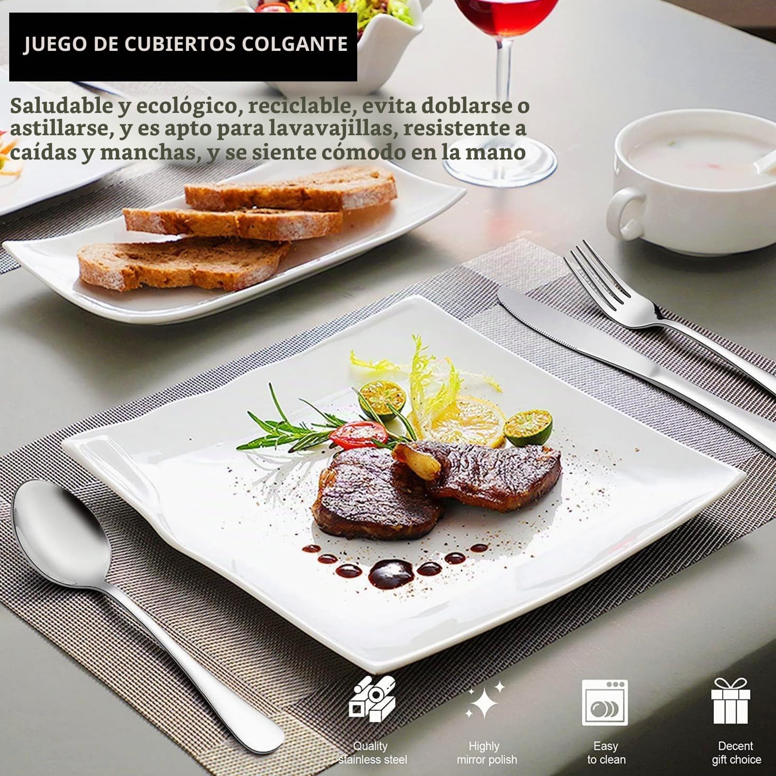 Juego de Cubiertos Colgantes de 24 Piezas, Acero Inoxidable con Soporte y Caja de Regalo, Para Hogar y Restaurantes