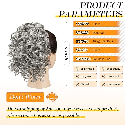 Miniatura 3 de PEACOCO Extensión de cola de caballo rizada con cordón para mujeres negras, cola de caballo sintética rizada con cordón con 2 clips en colas de