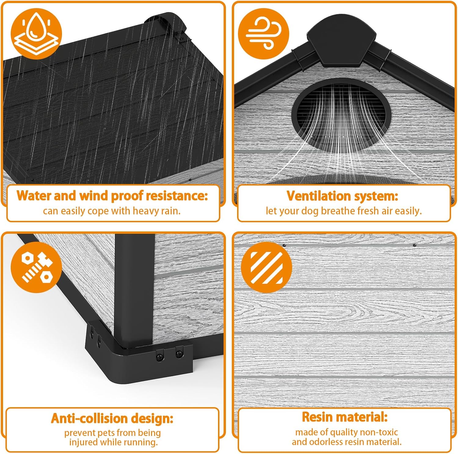 Indoor Outdoor Dog House Weatherproof for Small Medium Dogs, Resin Plastic Pet House with Flip Lid and Elevated Floor, Easy Assembly (45" Large Dog House)