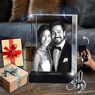 CAPTUR3D Premium 3D Crystal Photo with LED Light Base, Personalized Memorial Gifts for Mom, Dad, Wife, Men, Loved One, Rectangle 3D Laser Etched Crystal, Custom Glass Picture, Birthday Sympathy Gift