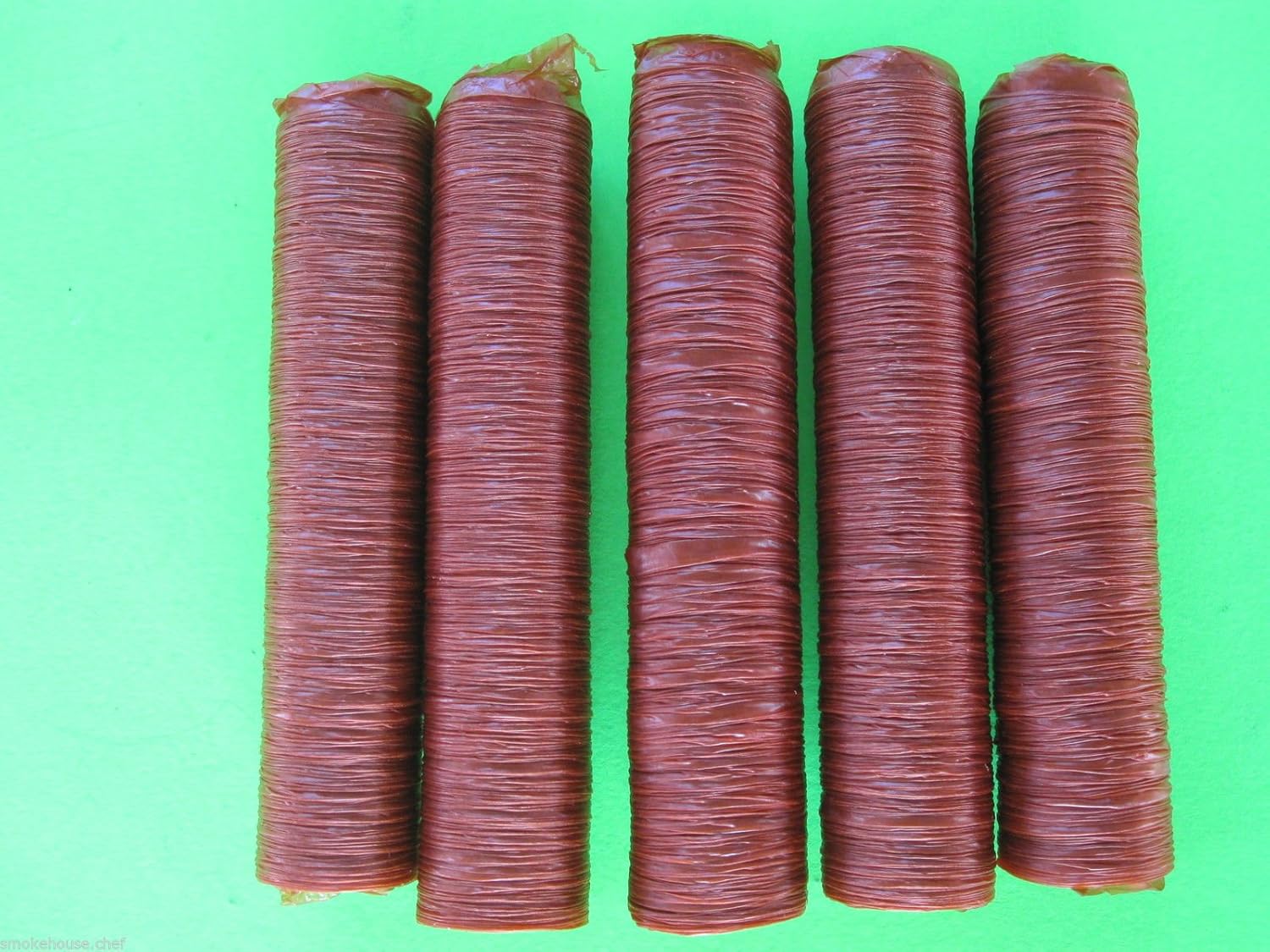 19 mm Slim Jim and Buck Stick Casings. Beef collagen product. Easy to use. 5 strands for smart usage. Makes 24 lbs of sticks