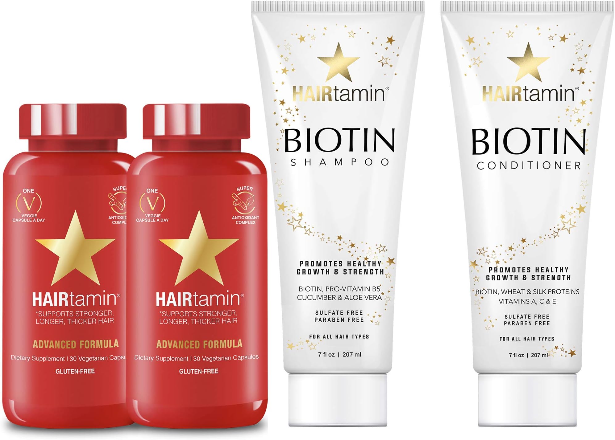 Hairtamin Biotin Hair Growth Vitamins Shampoo and Conditioner Set Sulfate Free Best Natural Hair Thickening Regrowth Shampoos Conditioners 60 Day