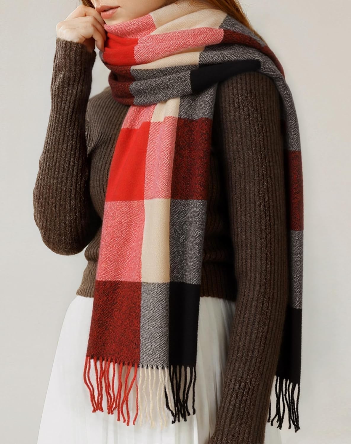 Womens Scarf Winter Blanket Large Scarves Thick Soft Warm Plaid Chunky Scarfs - Image 2