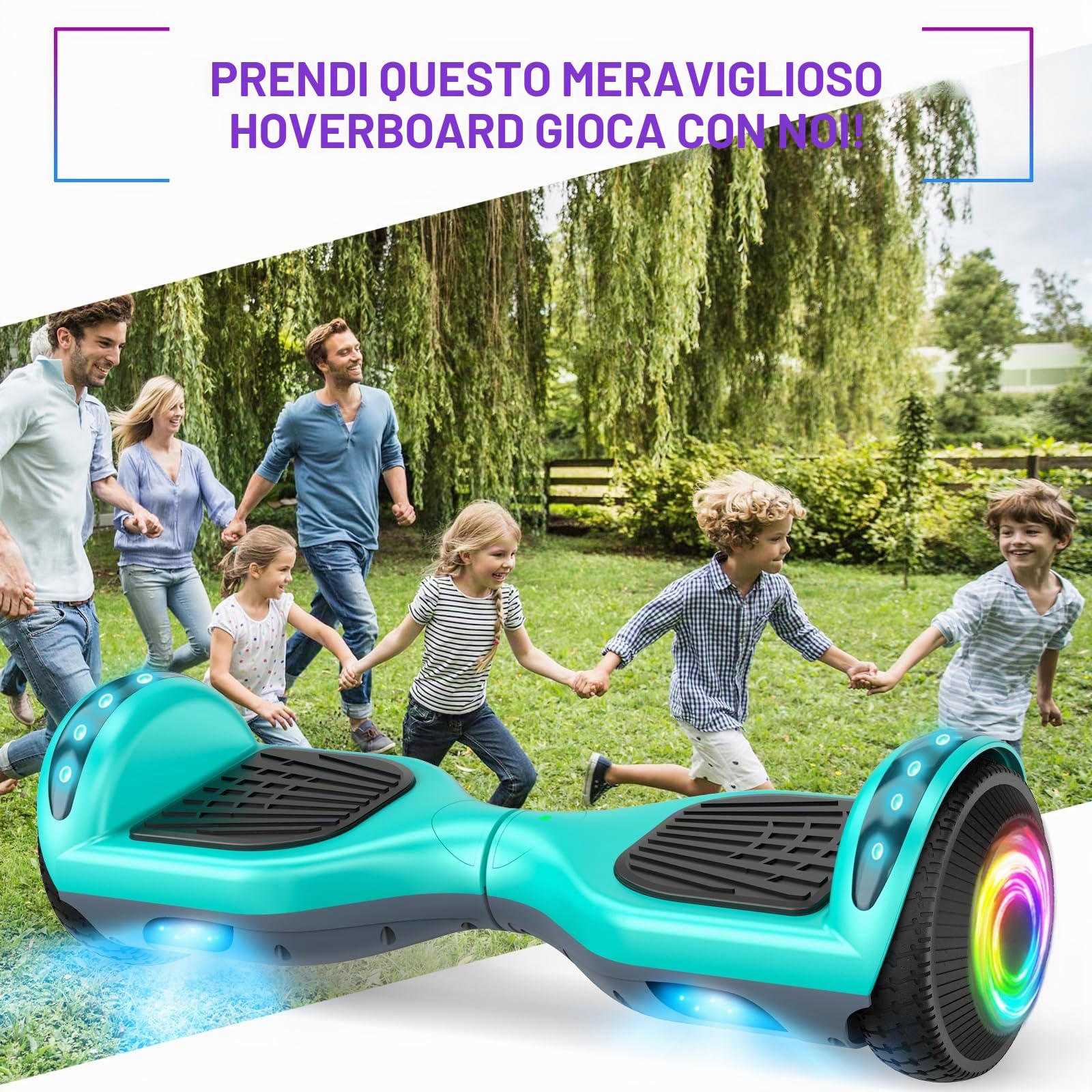 SISIGAD Hoverboard 6.5 Pollici Overboard, Hover Scooter Board All Terreno, Bluetooth e LED Auto-bilanciato Scooter elettrico Auto-bilanciamento per Bambini e Adulti