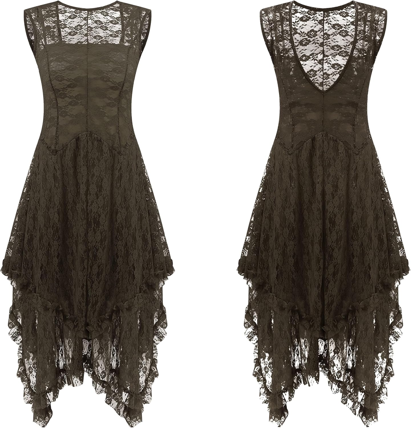 R.Vivimos Womens Sleeveless Backless Asymmetrical Layered Lace Long Dress with Slip Two Pieces - Image 6