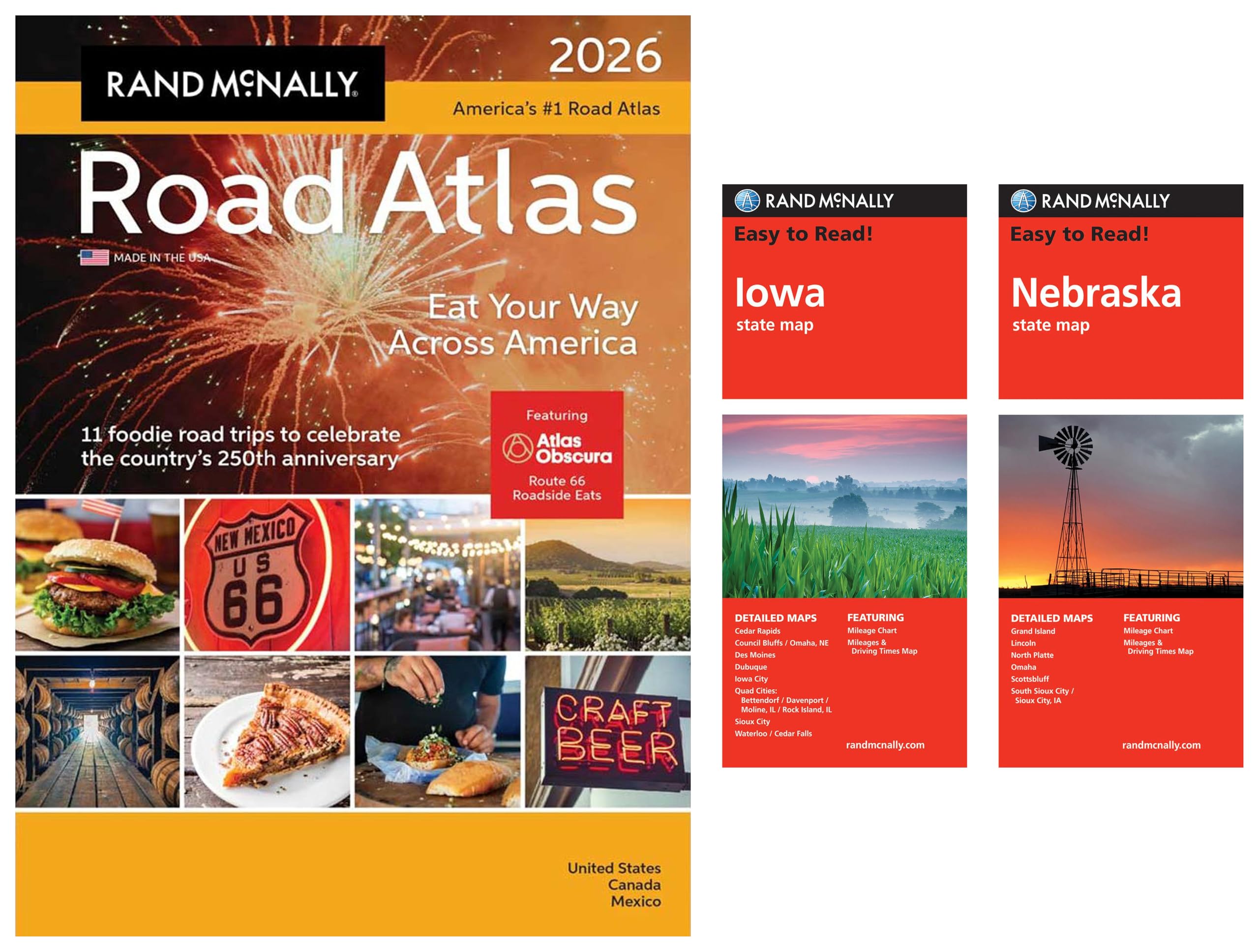 2026 Road Atlas with Easy to Read Iowa & Nebraska State Maps