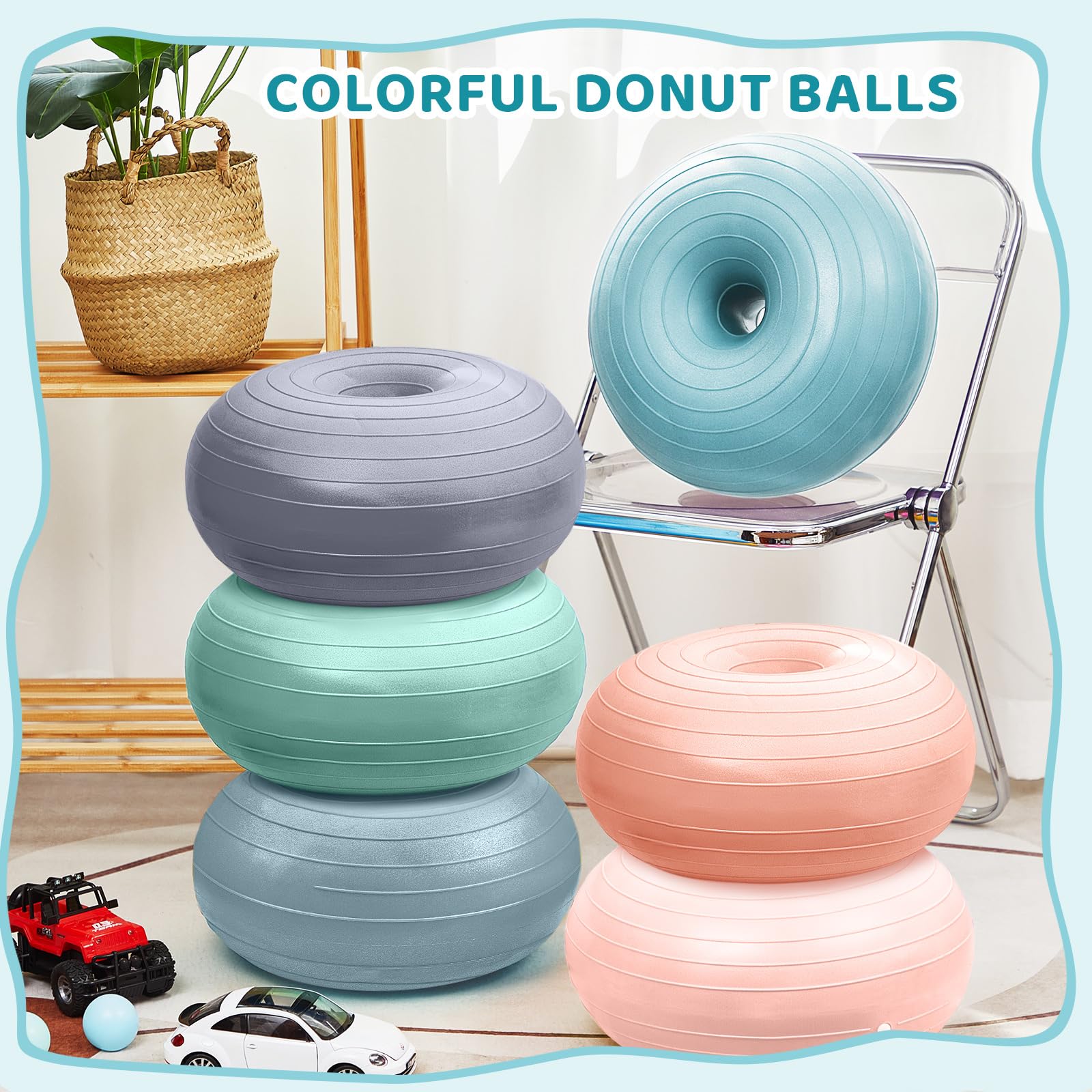 Lewtemi Flexibler Sitz für Klassenzimmer, 50,8 cm, Yoga-Bälle, groß, aufblasbar, Donut-Übungsball, Stuhl, Stabilität, Balance-Trainer mit Inflator für Kinder, Studenten, 6 Stück (Morandi-Farbe)