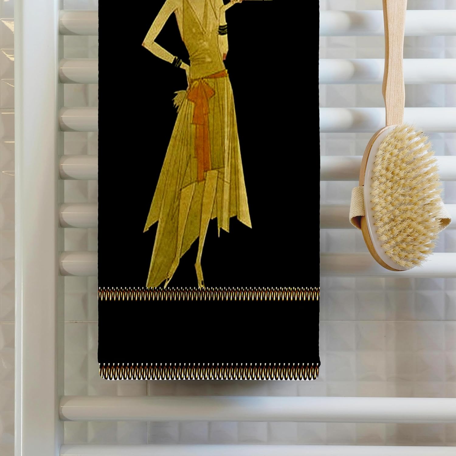 3dRose Art Deco Lady On Black with Gold Frame 22x30 Bath Hand Pool Towel