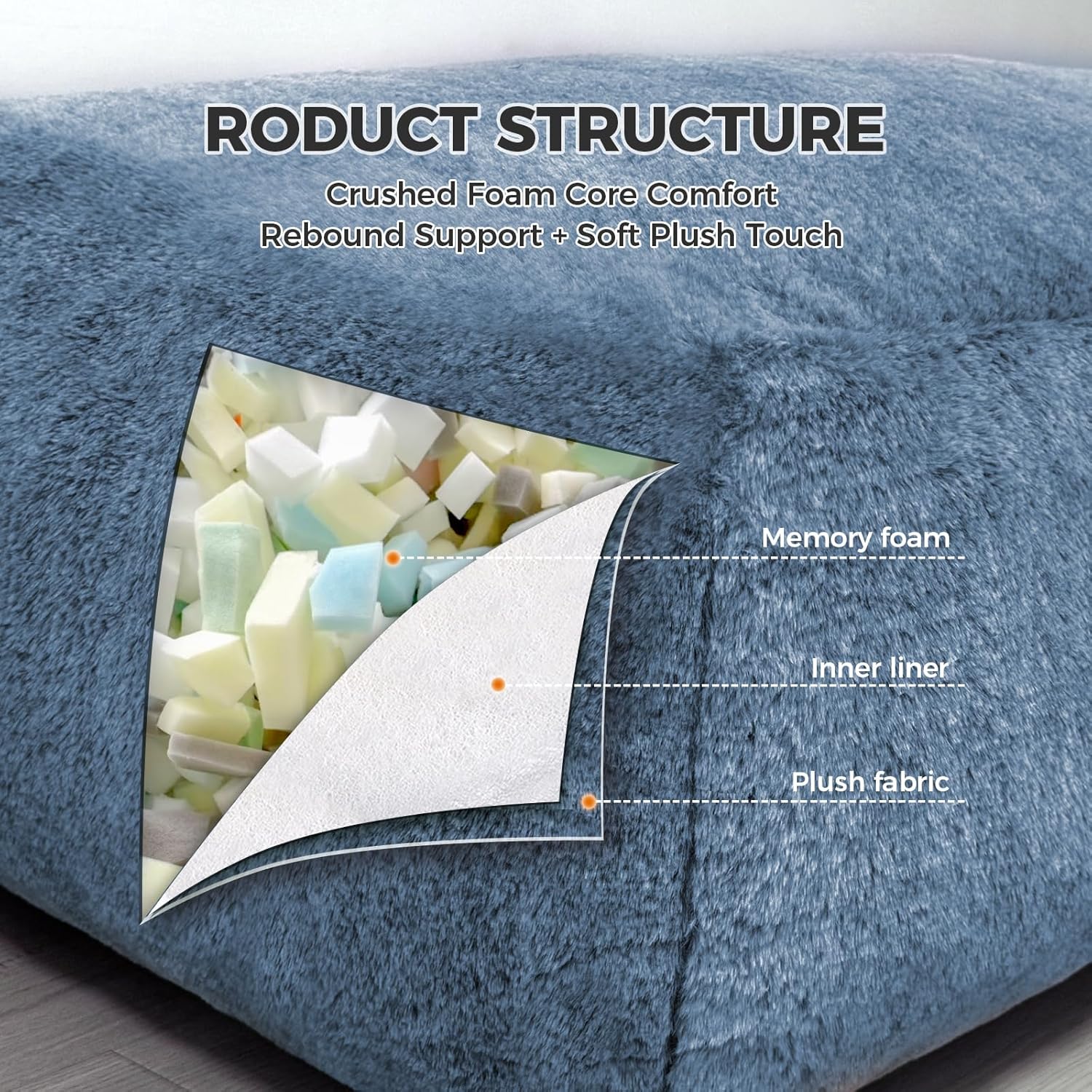 Giant Bean Bag Lounger Chair for Adults with Soft & Cozy Plush Fabric,Memory Foam Filled Beanbag Chair for Family Living Room,Bedroom and Game Room (Bluegrey) - Image 7