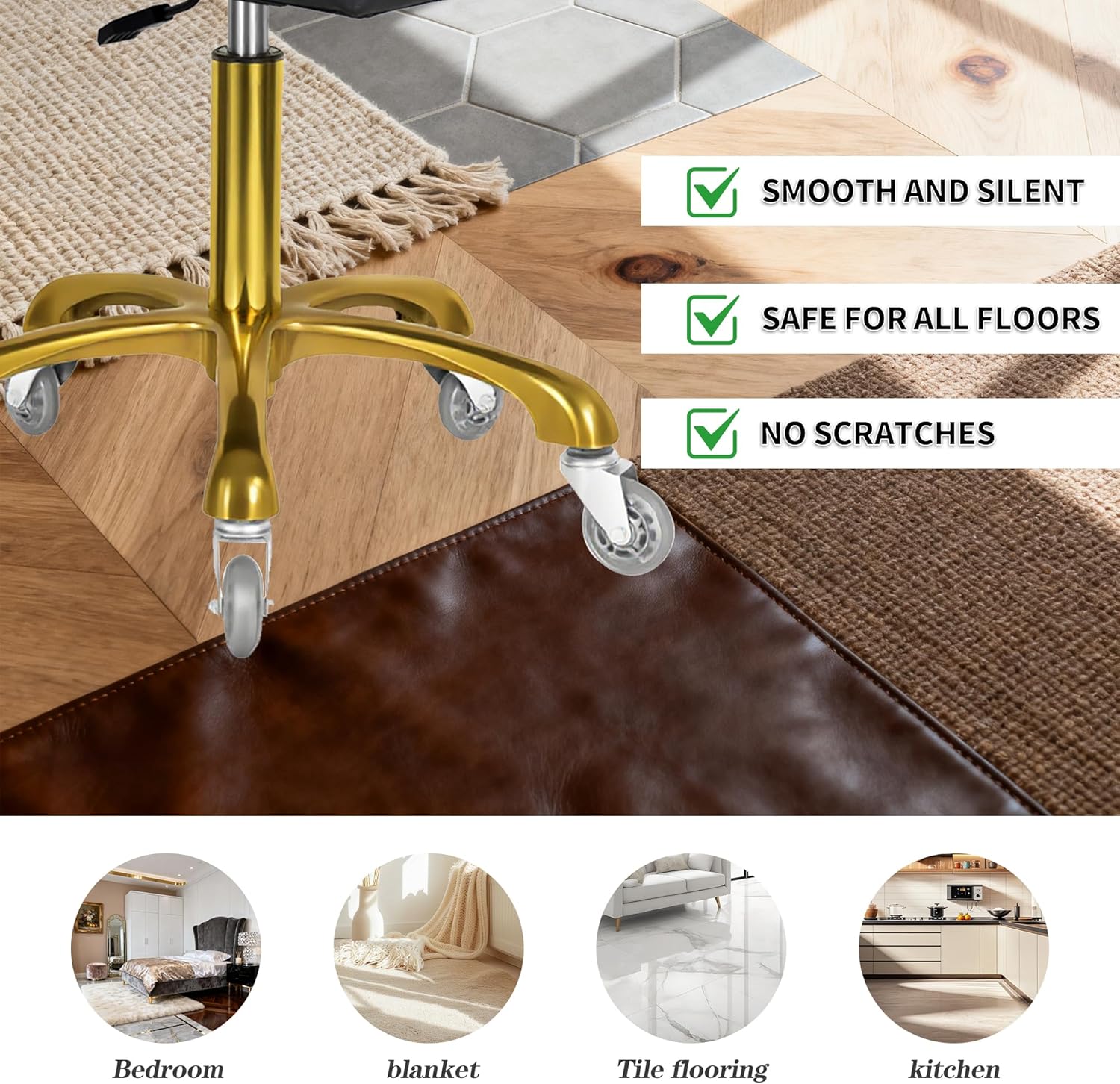 Antlu Rolling Stool with Wheels for Massage Medical Doctor, Heavy Duty Roller Stool for Salon Office Lab Tattoo Artist Spa (Black,450 Lbs Capacity)