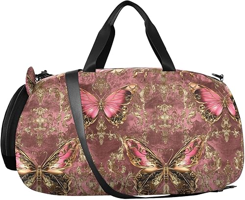 Miniatura 2 de Peach Gold Vintage Butterfly Gym Duffel Bag with Shoes Compartment Lightweight Kids Overnight Bag for Beach Swim Pool Sports bolso para gym mujer
