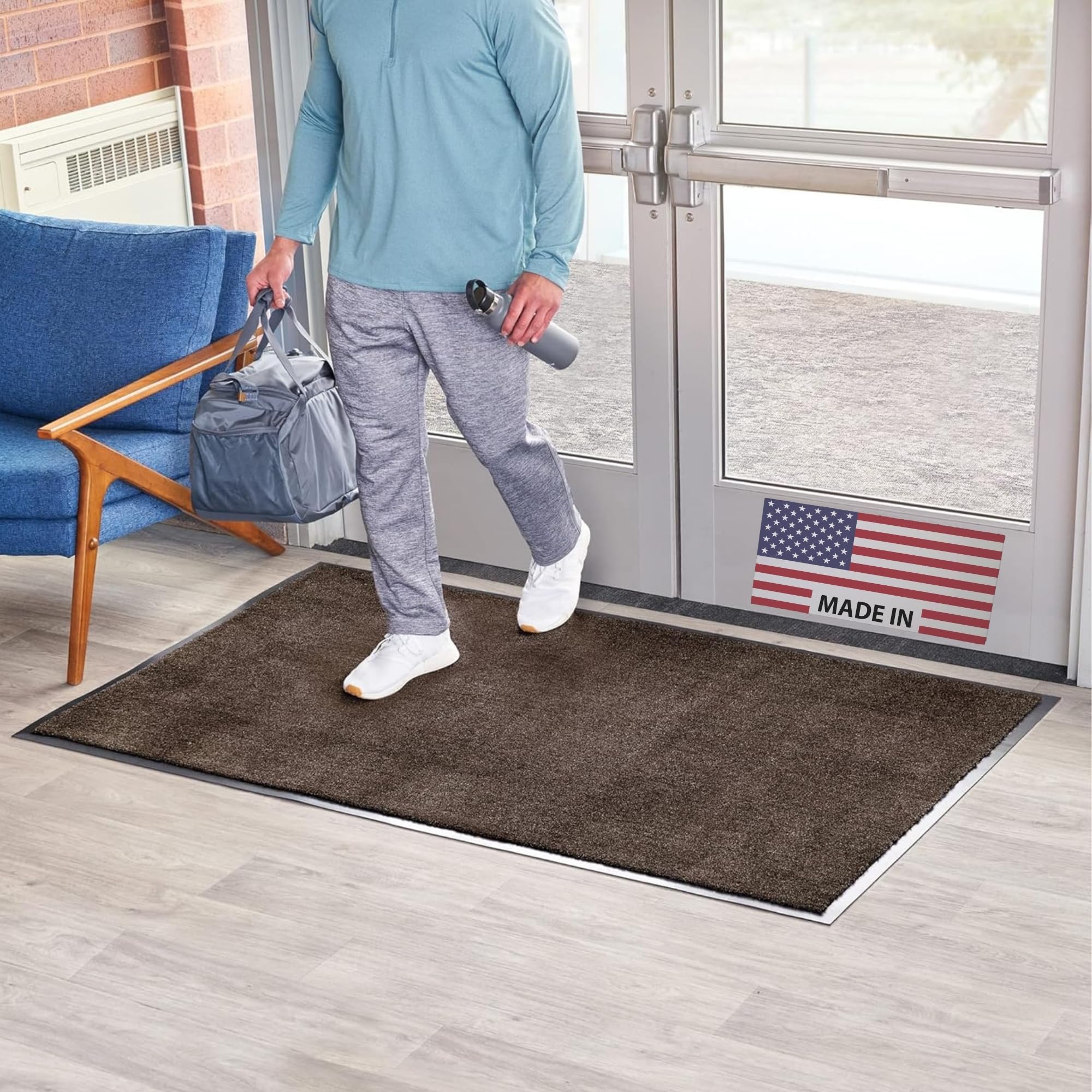 Consolidated Plastics Economy Indoor/Outdoor Entrance Floor Mat with Non-Slip Vinyl Backing, Absorbs Water, 18 Oz Heavy Duty Carpet Rug Commercial