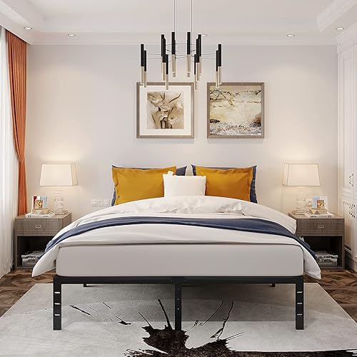 Miniatura 7 de zunatu Base de cama de metal individual de 16 pulgadas, no necesita somier, plataforma alta resistente con gran almacenamiento, colchón de fácil