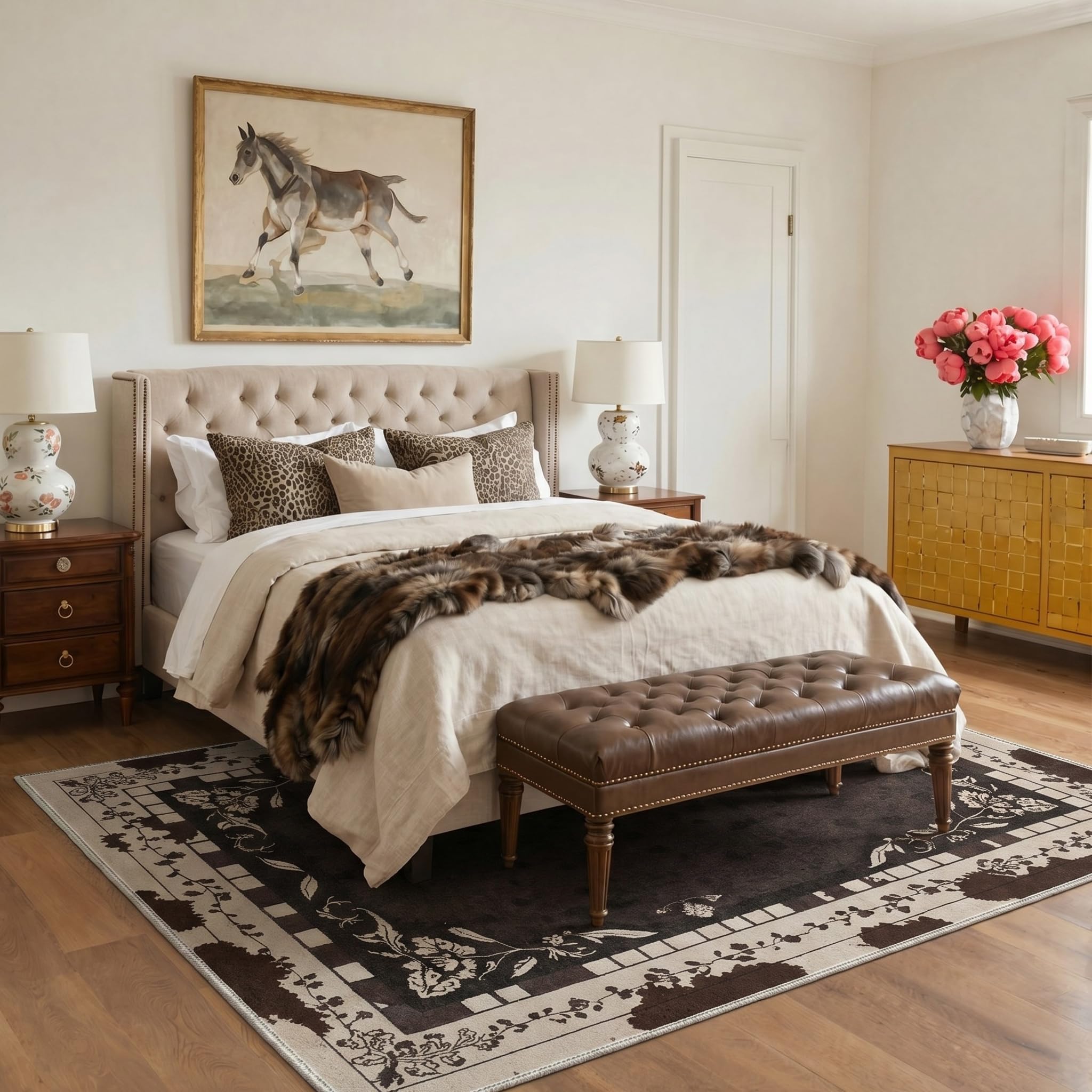 BEIMO Tapis Salon 160x230 cm - Vintage Design Naturel et Antidérapant pour Chambre - Ochre Bloom