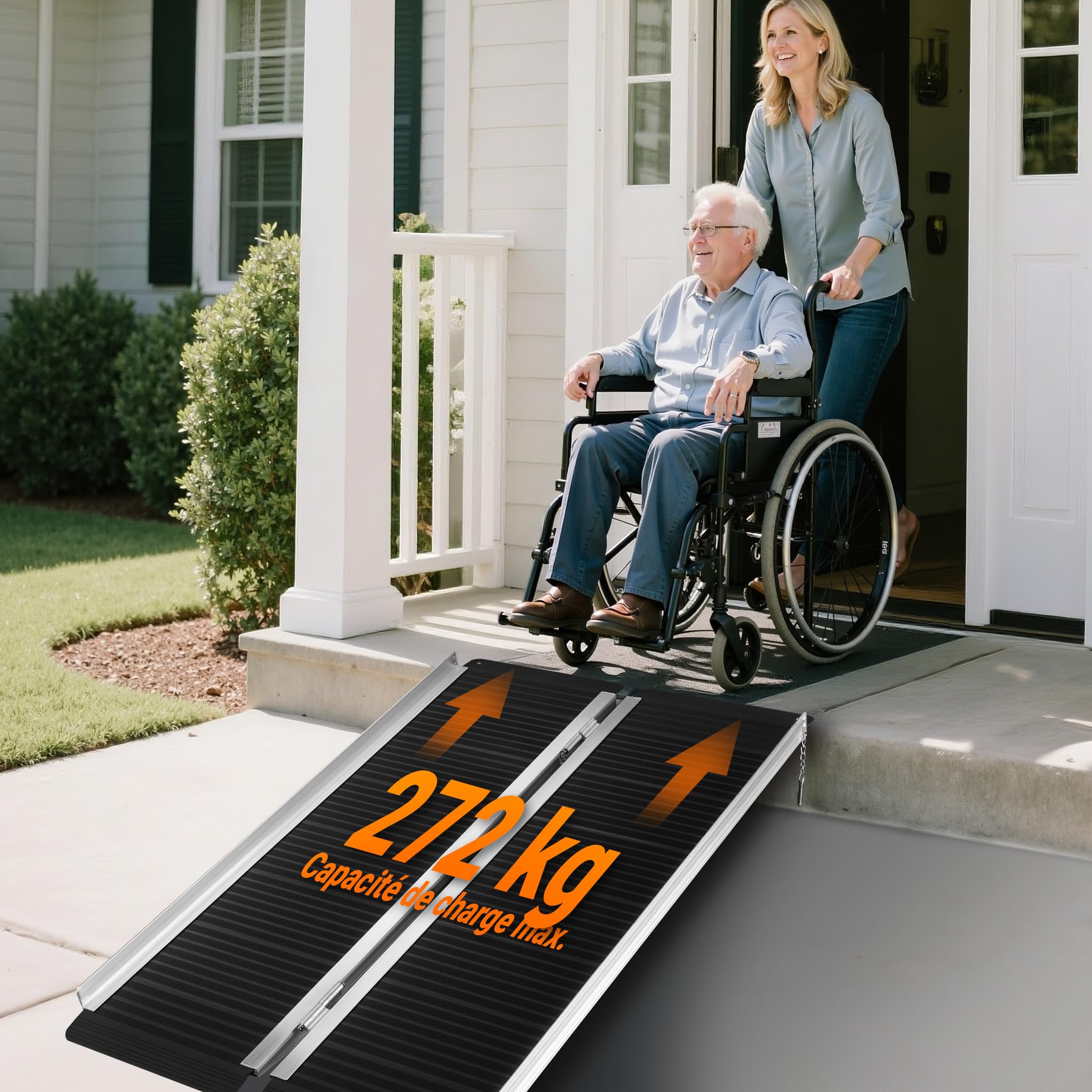 Wiltec Rampe pour Fauteuil Roulant – 1220 x 720 x 50 mm – capacité de Charge 270 kg – en Aluminium – Surface antidérapante – Rampe d'accès Pliable Mobile pour Chaise Roulante, Handicapé, PMR