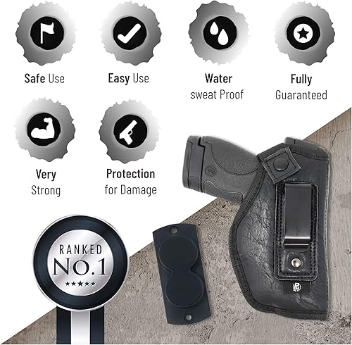 Miniatura 8 de Combo IWB Funda para pistola + imán  por PH  transporte oculto  piel sintética  Interior suave  Compatible con M&P Shield 0.354 in.40.45 AutoGlock