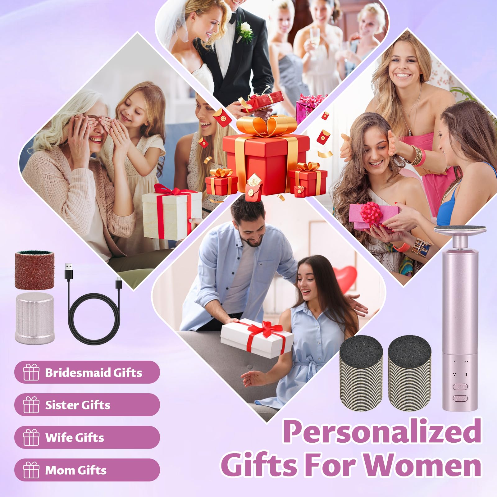 2 en 1 Lima Electrica Pies Durezas, Quita Durezas para Pies, Pedicura Profesional para Pies, Removedor de Callos Electrico para Secos y Agrietados Talones, 6 Velocidades Ajustables
