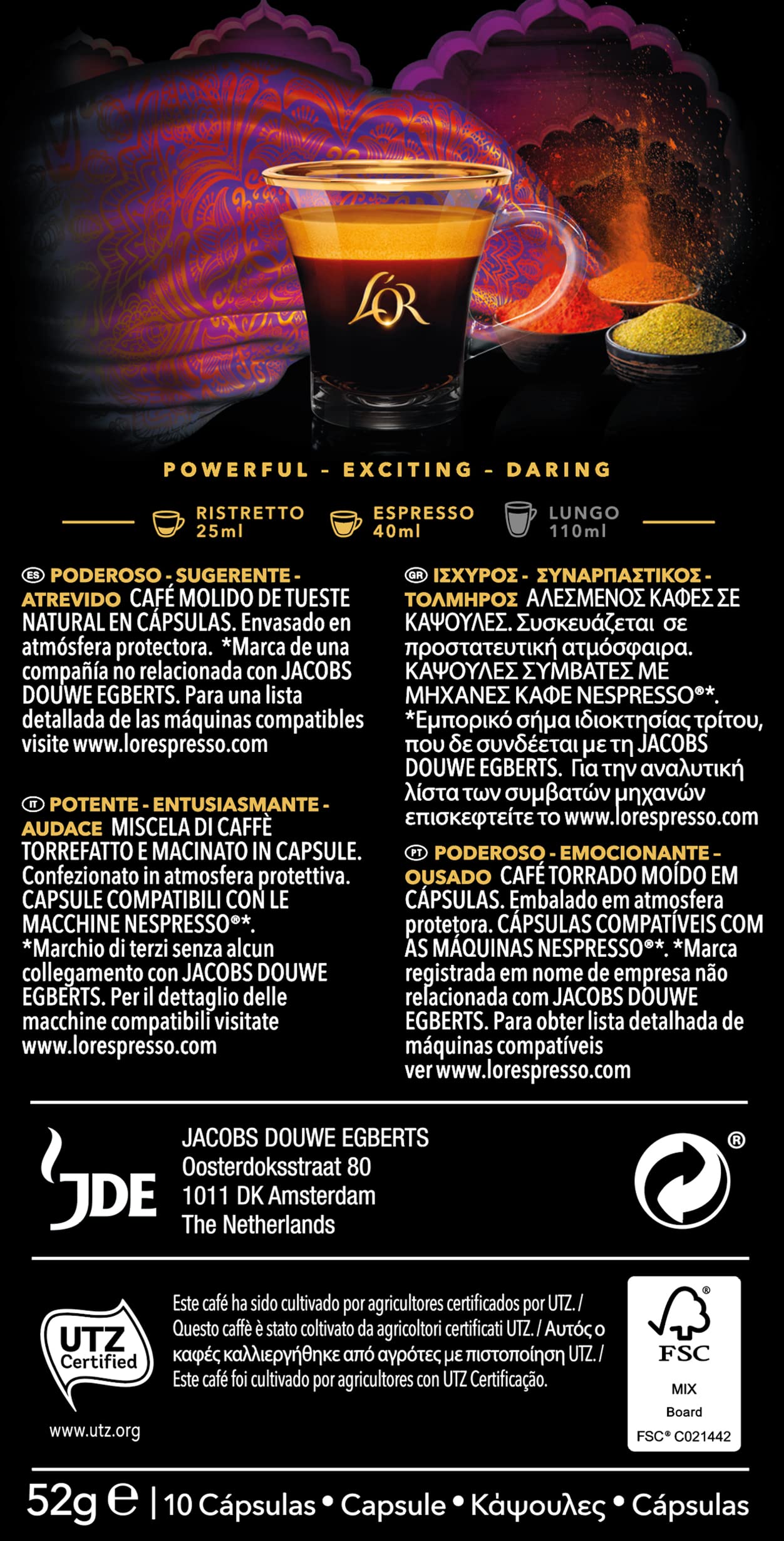L'OR Espresso Cápsulas de Café India Orígenes | Intensidad 10 | 200 Cápsulas Compatibles Nespresso (R)* & Espresso Cápsulas de Café Splendente | Intensidad 7 | 200 Cápsulas Compatibles Nespresso (R)*
