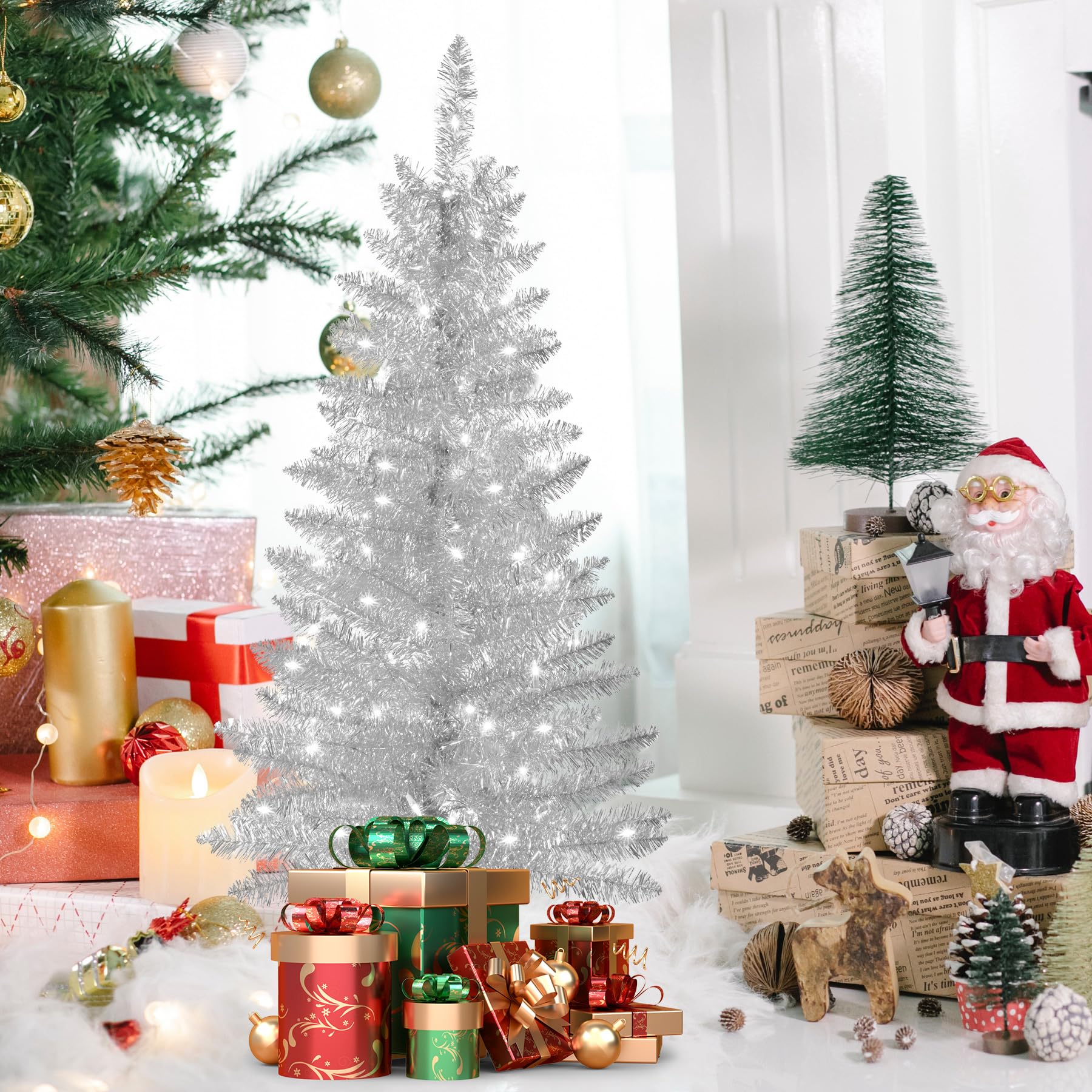 liguanow Sapin de Noël artificiel d'Halloween de 1,2 m avec support - Petit sapin de Noël pour la maison, le bureau, les fêtes, les vacances, l'intérieur et l'extérieur