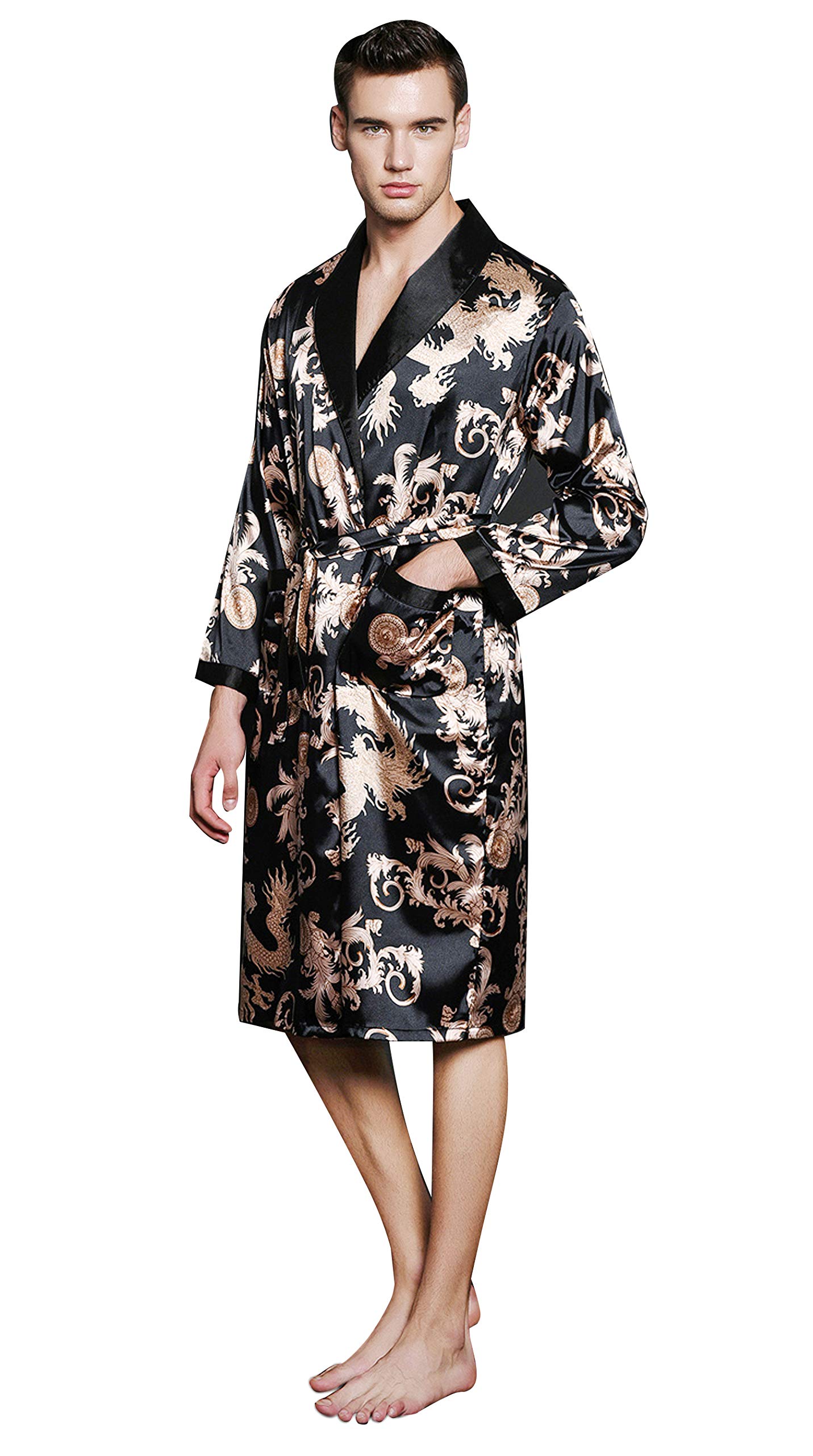 Edith qiMens Robe Kimono Cotton Waffle Spa Bathrobe Lightweight Soft Sleepwear Loungewear