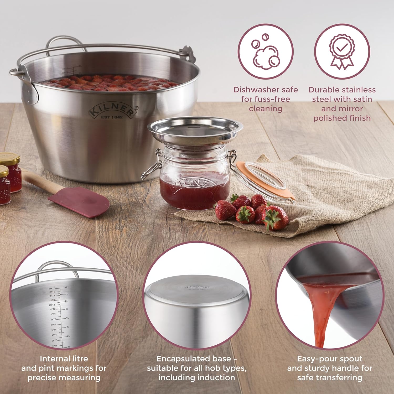 Kilner Silver Stainless Steel Preserving Jam Pan