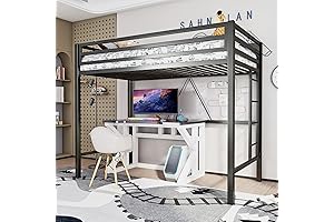 ikalido Twin Size Metal Loft Bed with Safety Guard Rails