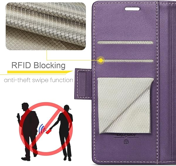 Funda para Xiaomi Redmi Note 9S / Xiaomi Redmi Note 9 Pro, Funda de Cierre Magnético, Cartera de Cuero PU con [Bloqueo RFID], Soporte, Ranura para Tarjetas, Carcasa de Libro Case, Púrpura - 2