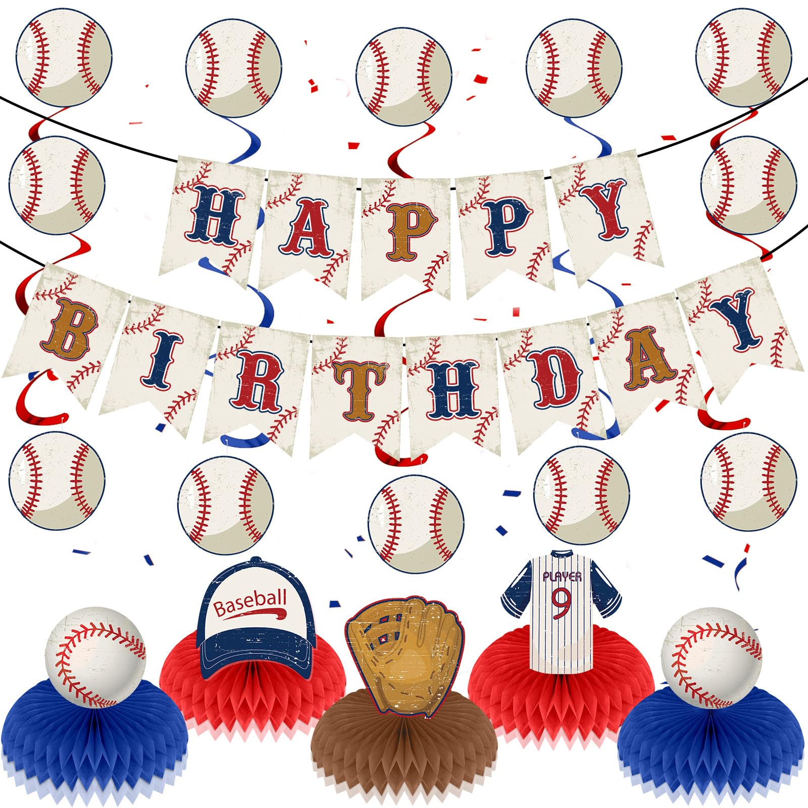 Baseball Birthday Party Decorations Vintage Baseball Birthday Banner Baseball Honeycomb Centerpieces Table Decoration and Baseball Party Hanging