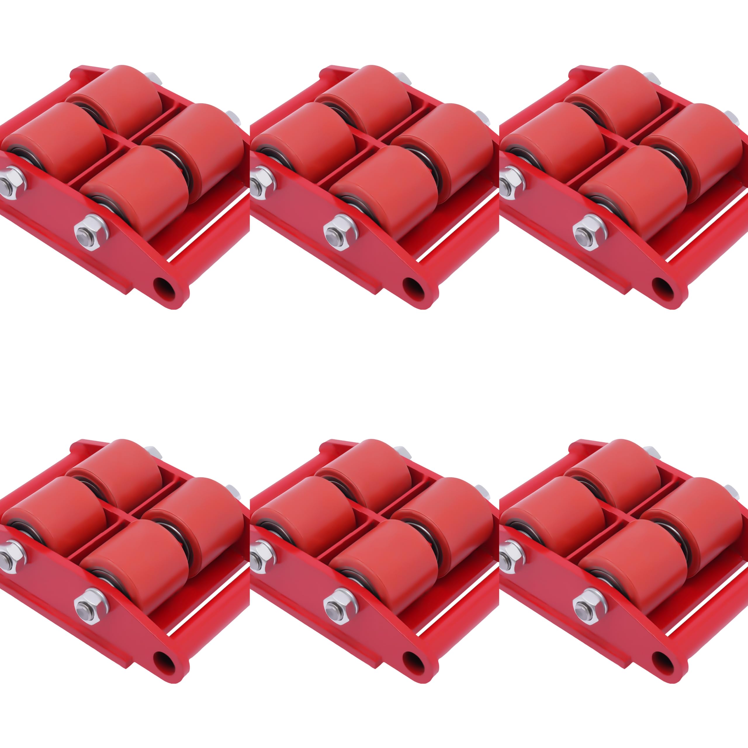 6 * Panzerrollen Roller Transportfahrwerk, Maschinentransport Industrieroller mit 4 PU-Richtungsräder Roller Drehplatte Möbeltransporthilfe Transportroller (6T Rot)