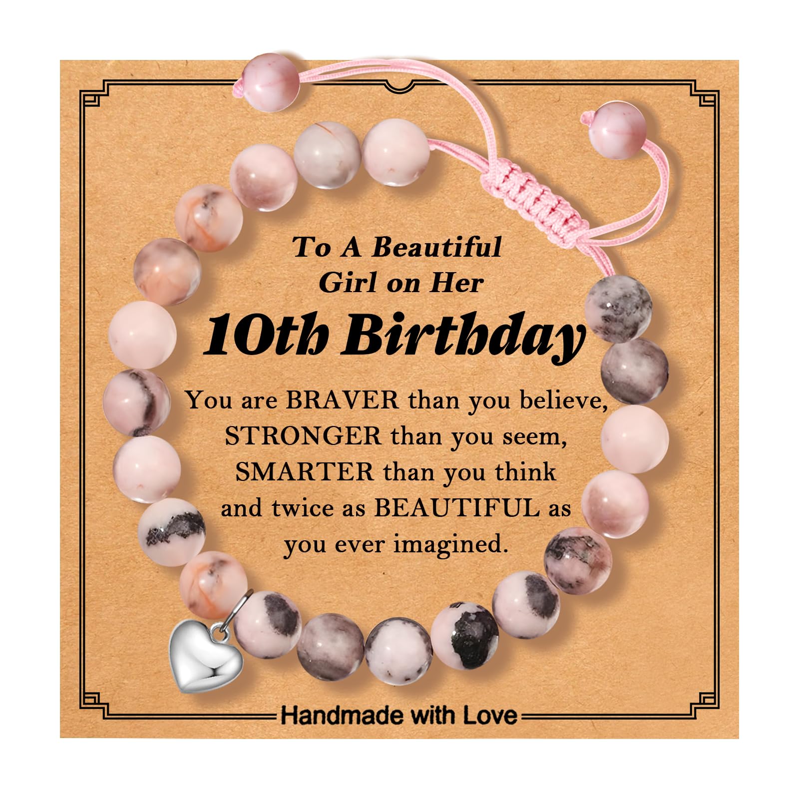 Gybver Natural Stone Bracelet Gifts for Girls Women, Inspirational Encouragement Gifts for Women, Heart Bracelets as Birthday Gifts for Teen Girls with Message Card